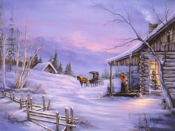 Christmas back to home snowing Oil Paintings